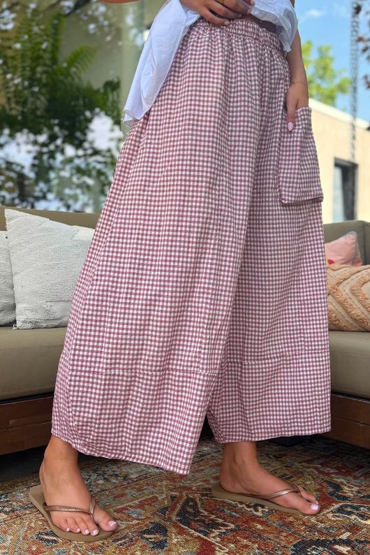 Arbi Gingham Pocket Culotte Pant Plum